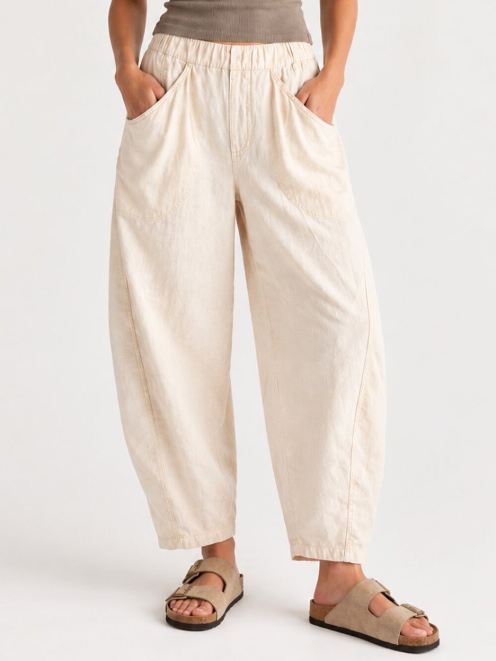 Free People High Road Pull On Barrel Pants Linen Blend Birch S/P
